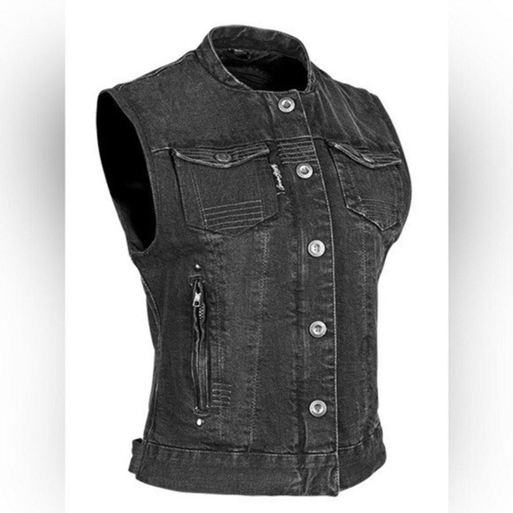 SPEED AND STRENGTH Glory Daze Women's Motorcycle Vest Black Washed Denim Sz 4XL
